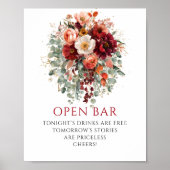 Romantische herfst bordeauxrode bloemen open bar b poster (Voorkant)