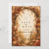 Romantische herfst bos bruiloft save the date (Voorkant)