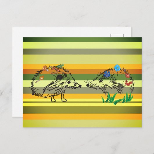 Romantische Herfst Briefkaart Hedgehogs Tekenen Br (Voorkant / Achterkant)