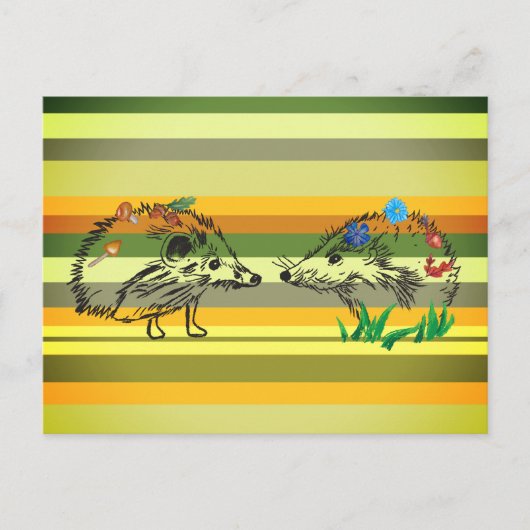 Romantische Herfst Briefkaart Hedgehogs Tekenen Br (Voorkant)