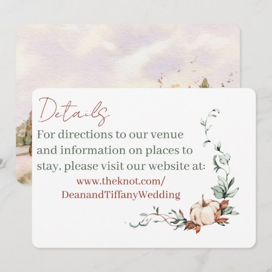 Romantische Herfst Bruiloft Detailkaarten Save The Date (Voorkant / Achterkant)