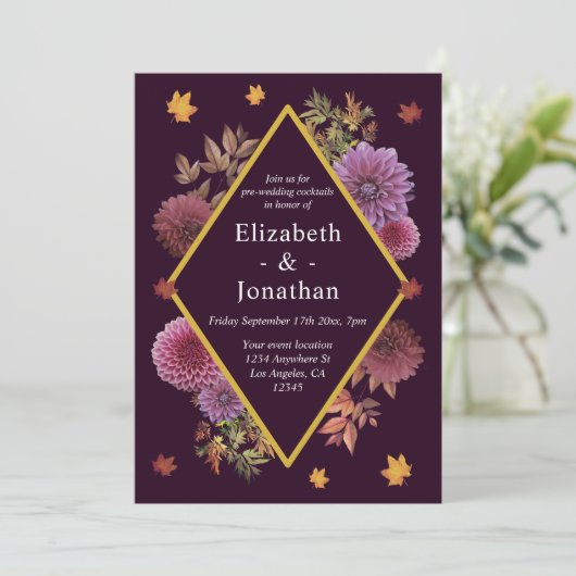 Romantische herfst Dahlia bruiloft cocktails Kaart (Staand voorkant)