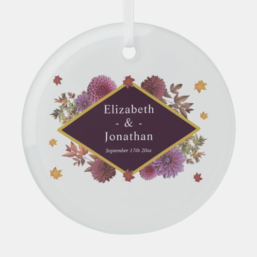 Romantische herfst Dahlia bruiloft Glas Ornament (Voorkant)