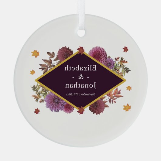 Romantische herfst Dahlia bruiloft Glas Ornament (Achterkant)