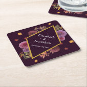 Romantische herfst Dahlia bruiloft Kartonnen Onderzetters (Schuin)