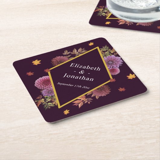 Romantische herfst Dahlia bruiloft Kartonnen Onderzetters (Schuin)