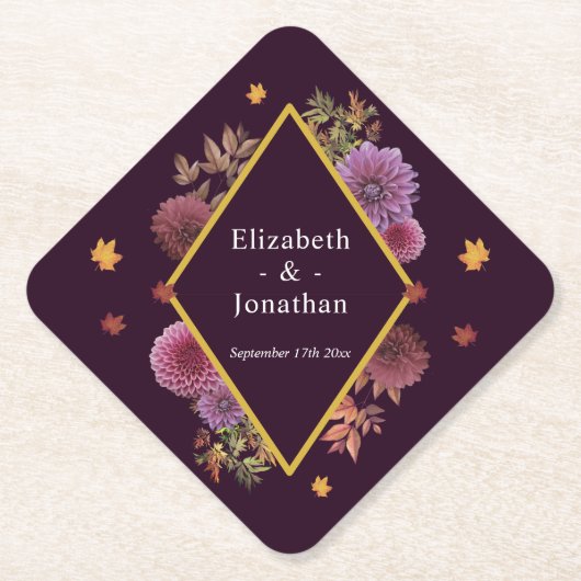 Romantische herfst Dahlia bruiloft Kartonnen Onderzetters (Voorkant)