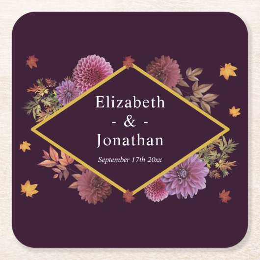 Romantische herfst Dahlia bruiloft Kartonnen Onderzetters (Voorkant)
