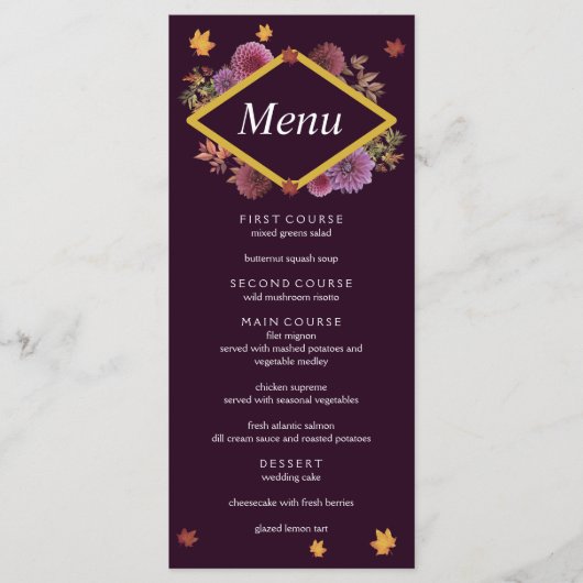 Romantische herfst Dahlia bruiloft Menu (Voorkant)