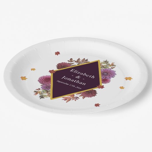 Romantische herfst Dahlia bruiloft Papieren Bordje (Gekanteld)