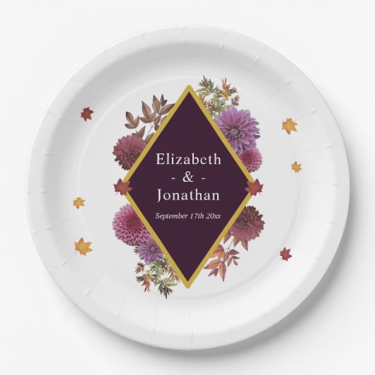 Romantische herfst Dahlia bruiloft Papieren Bordje (Voorkant)