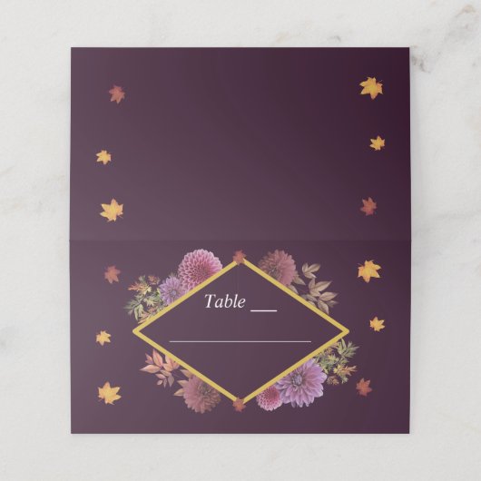 Romantische herfst Dahlia bruiloft Plaatskaartje (Buitenkant ongevouwen)