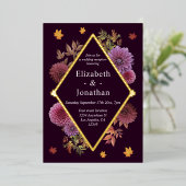 Romantische herfst Dahlia bruiloft receptie Folie Uitnodiging (Staand Voorkant)