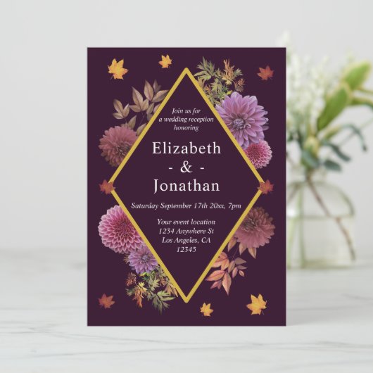 Romantische herfst Dahlia bruiloft receptie Kaart (Staand voorkant)