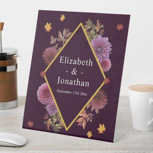 Romantische herfst dahlia bruiloft reclamebord met voetstuk (Insitu)