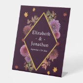Romantische herfst dahlia bruiloft reclamebord met voetstuk (Voorkant)