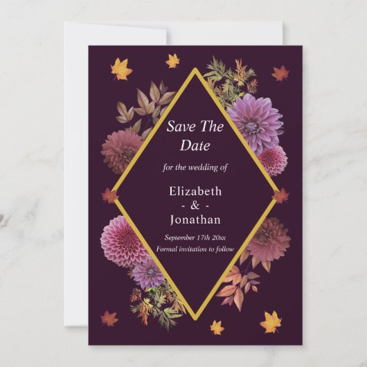 Romantische herfst Dahlia bruiloft Save The Date (Voorkant)