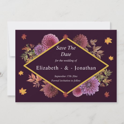 Romantische herfst Dahlia bruiloft Save The Date (Voorkant)