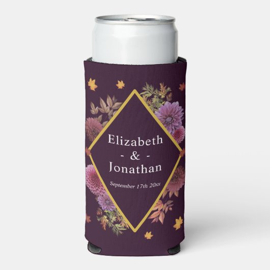 Romantische herfst Dahlia bruiloft Seltzer Blikjeskoeler (Seltzer Voorkant)