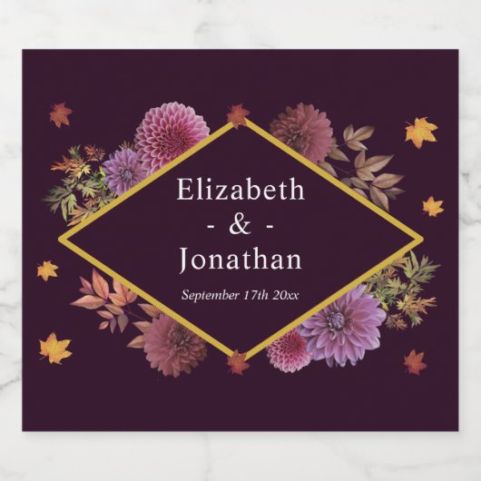 Romantische herfst Dahlia bruiloft Sparkling Wijnetiket (Enkel label)