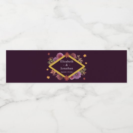 Romantische herfst Dahlia bruiloft Waterfles Etiket (Enkel label)