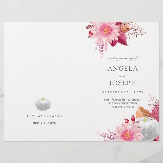 Romantische Herfst Dahlias Wedding Programs (Voorkant)