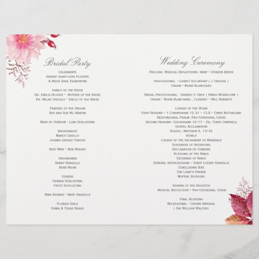 Romantische Herfst Dahlias Wedding Programs (Achterkant)