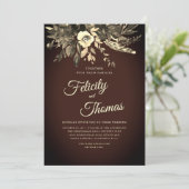 Romantische Herfst Floral Aged Brown QR Code Huwel Kaart (Staand voorkant)