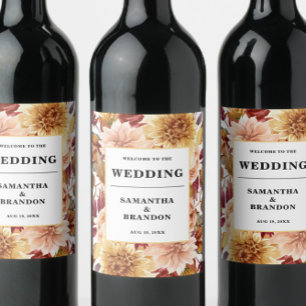 Romantische Herfst Floral Wedding Wine Label Wijn Etiket