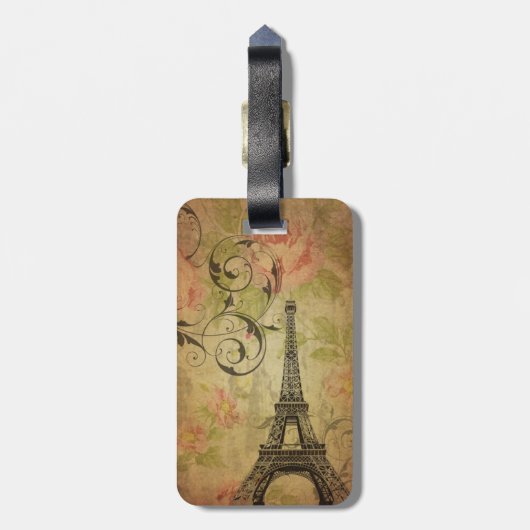 Romantische Herfst Herfstdamast Paris Eiffeltoren Bagagelabel (Achterkant verticaal)