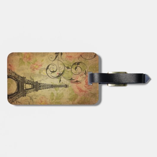 Romantische Herfst Herfstdamast Paris Eiffeltoren Bagagelabel (Achterkant horizontaal)