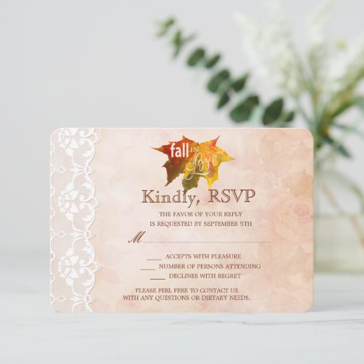 Romantische Herfst in Liefde Trouwen RSVP Invitati (Staand voorkant)