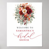 Romantische herfst marsala bloemrijke bruidsdouche poster (Voorkant)