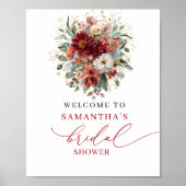 Romantische herfst marsala bloemrijke bruiloftswel poster (Voorkant)