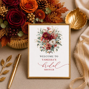 Romantische herfst marsala bloemrijke bruiloftswel poster