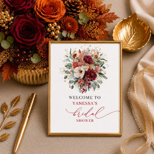 Romantische herfst marsala bloemrijke bruiloftswel poster