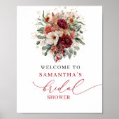 Romantische herfst marsala bloemrijke bruiloftswel poster (Voorkant)