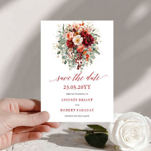 Romantische Herfst Marsala Gouden Bloemige Bewaar  Save The Date