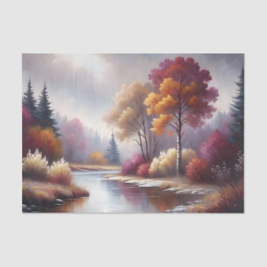 Romantische herfst River Scene Landschap Decoupage Tissuepapier (Voorkant)