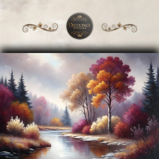 Romantische herfst River Scene Landschap Decoupage Tissuepapier
