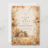 Romantische herfst schuur bruiloft save the date (Voorkant)