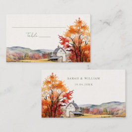 Romantische herfst schuur trouwplaats kaart plaatskaartje