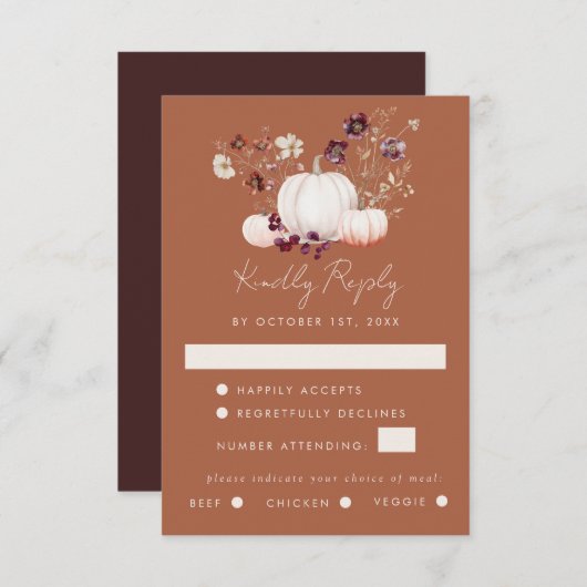 Romantische Herfst Terracotta Wildflower Wedding RSVP Kaartje (Voorkant / Achterkant)