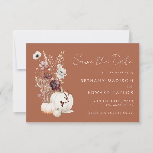 Romantische Herfst Terracotta Wildflower Wedding Save The Date (Voorkant)