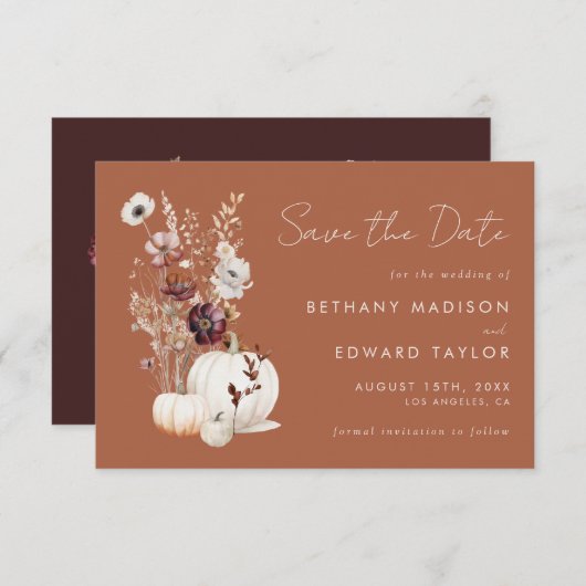 Romantische Herfst Terracotta Wildflower Wedding Save The Date (Voorkant / Achterkant)