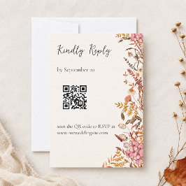 Romantische herfst waterverf botanische QR-huwelij RSVP Kaartje