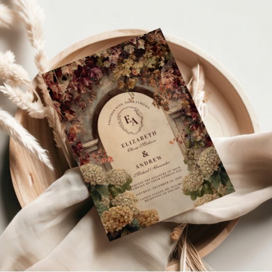 Romantische herfst wijngaard archway bruiloft kaart