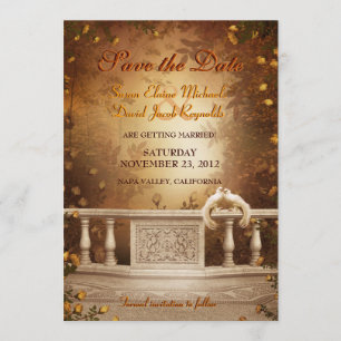 Romantische herfstbladeren en rozen save the date kaart