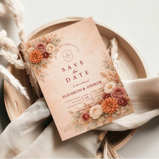 Romantische herfstbloem bruiloft save the date