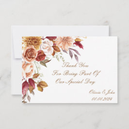 ROMANTISCHE HERFSTKLEUREN BRUILOFTSFEESTJE BEDANKKAART